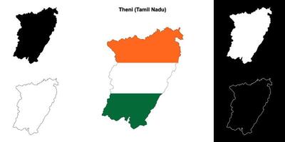 Theni district, Tamil Nadu blank outline map set vector