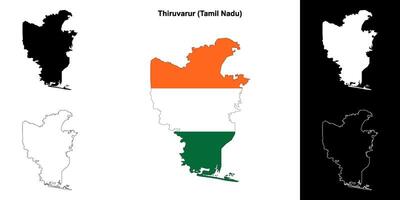 Thiruvarur district, Tamil Nadu blank outline map set vector