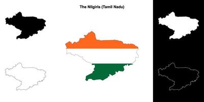 The Nilgiris district, Tamil Nadu blank outline map set vector