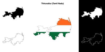 Thiruvallur district, Tamil Nadu blank outline map set vector