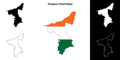 Thanjavur district, Tamil Nadu blank outline map set vector