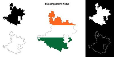 Sivaganga district, Tamil Nadu blank outline map set vector