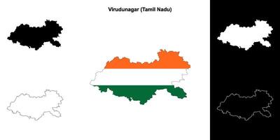 Virudunagar district, Tamil Nadu blank outline map set vector