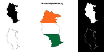 Tirunelveli district, Tamil Nadu blank outline map set vector