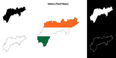 Vellore district, Tamil Nadu blank outline map set vector