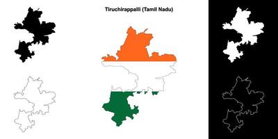 Tiruchirappalli district, Tamil Nadu blank outline map set vector