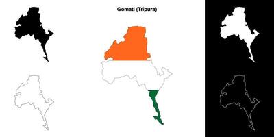 Gomati district, Tripura blank outline map set vector