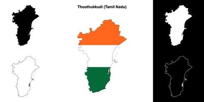 Thoothukkudi district, Tamil Nadu blank outline map set vector