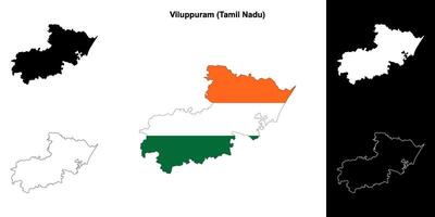 Viluppuram district, Tamil Nadu blank outline map set vector