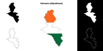 Dehradun district, Uttarakhand blank outline map set vector
