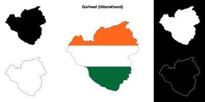 Garhwal district, Uttarakhand blank outline map set vector