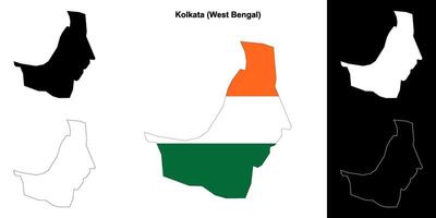 Kolkata district, West Bengal blank outline map set vector