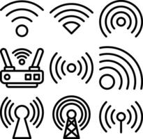 Wi Fi icon set. Wireless device connection sign illustration and signal symbol. vector