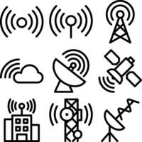 Antenna Wireless Icon Set featuring wifi, radio, and signal device perfect for network and communication illustration. vector
