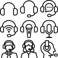 Headset of customer support service icons set for for communication and support. vector