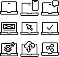 Laptop icon set. Notebook in illustration style isolated on white background. vector