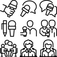 Interview journalist and conference press icon symbolizing news reporting and communication media vector