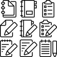 Note notebook or journal diary icon set with pen for apps and websites. vector