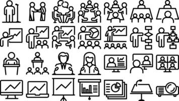 Business presentation icon set and training illustration for apps and websites. vector