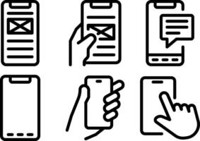 Smartphone icon set for communication, call, send a message, smartphone, device, personal, user, internet connection illustration. vector