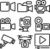 camera icon set representing media, recording, and film themes vector