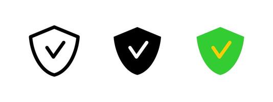 Checkmark shield icon. Security and protection symbol. Verified approval illustration. Safety and authentication pictogram. Reliable defense and guarantee concept. vector