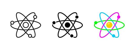 Atomic model icon. Science and physics symbol. Molecular structure. Chemistry and energy illustration. Electron orbit and nucleus pictogram. Scientific research and quantum mechanics concept. vector