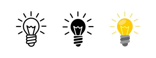 Light bulb glowing icon. Illuminated idea symbol. Electricity and energy illustration. Bright filament lamp pictogram. Innovation, creativity and inspiration concept. vector