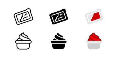 Sauce ketchup icon. Tomato-based condiment symbol. Fast food dipping sauce illustration. Small packet and cup pictogram. Topping sauce for fries, burgers and snacks. vector
