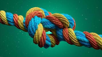 Vibrant Rope Knot. A Colorful Fusion on a Green Gradient Background photo