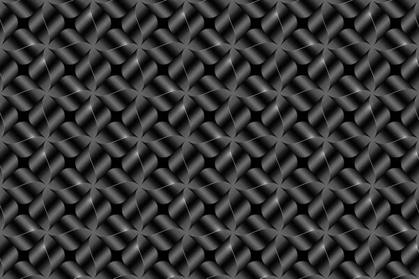 Abstract background of 3D metallic Flower Propeller texture, geometric Rhomboid pattern design on black color. Technology silver floral tile icon, illustration, cover wave elements