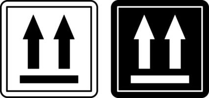 This Way Up Icons. Labels for Cardboard Packaging. Warning Symbol, Handle with Care. Correct Position of Load. Illustration on White and Black Background. vector