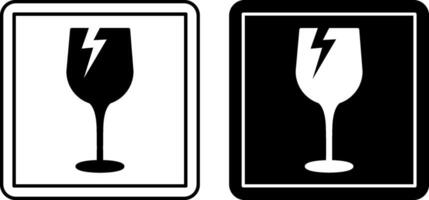 Fragile Icons. Labels for Cardboard Packaging. Warning Symbol, Handle with Care. Broken Glass. Illustration on White and Black Background. vector