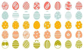 Large set of Easter egg silhouettes. Set of Easter eggs with ornament. Colored Easter icon isolated on white background. vector
