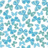 Seamless butterfly pattern. Repeating hand drawn print with a variety of blue butterflies on white background vector