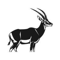 A bold and minimalist depiction of an antelope standing tall, highlighting its distinctive horns and poised stance. vector