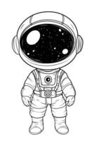 cute astronaut in a spacesuit, perfect for coloring activities. Ideal for kids' coloring books, space-themed education, and creative fun. vector