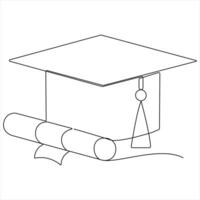 Graduation Cap and Diploma Paper oneline drawing simple outline style illustration vector