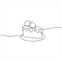 Single continuous Line Cake Slice Drawing line art vector