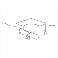 Graduation Cap and Diploma Paper single line continuous line art illustration vector