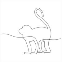 Continuous single line art drawing of monkey animal wildlife fauna vector