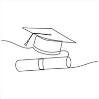 Graduation Cap and Diploma Paper single line continuous line art drawing simple outline style illustration vector