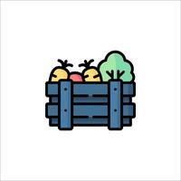 A wooden crate with fruit and vegetables in it vector
