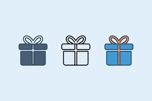 gift box icons displayed in a horizontal row. The first icon on the left is a solid dark gray gift box with a ribbon and bow vector