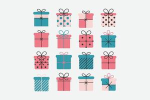 nine gift box icons arranged in a unique design vector