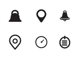 Notification bell, location, date, time, and home icon on black circle vector