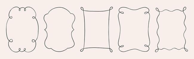 Set of elegant hand drawn doodle rectangle frames. Simple outlines featuring wavy and curly lines. Perfect for designing cards, invitations, and creative projects vector
