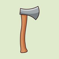 Gray axe with brown handle. Cartoon isolated illustration on green background vector