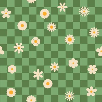 Seamless retro groovy checkered pattern with floral elements. Perfect for fabric, wrapping paper, wallpaper, and fashion prints.