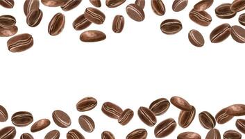 Dark roasted Arabica or Robusta coffee beans watercolor horizontal frame with empty space for text. Aroma ingredient for morning drinks illustration isolated background. For package, menu design vector